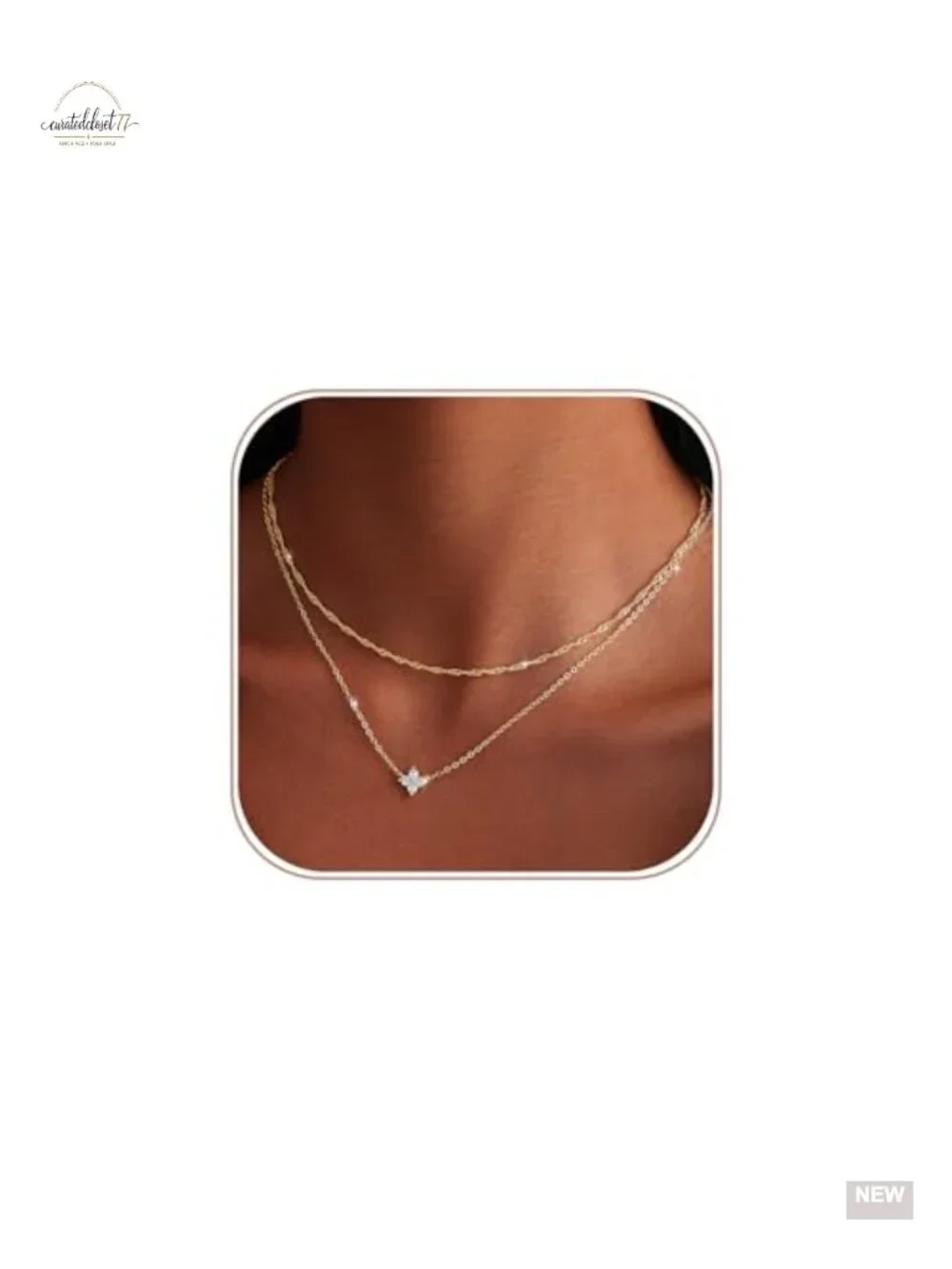 Gold Plated Layered Dainty Pendant Necklace Set with Cubic Zirconia